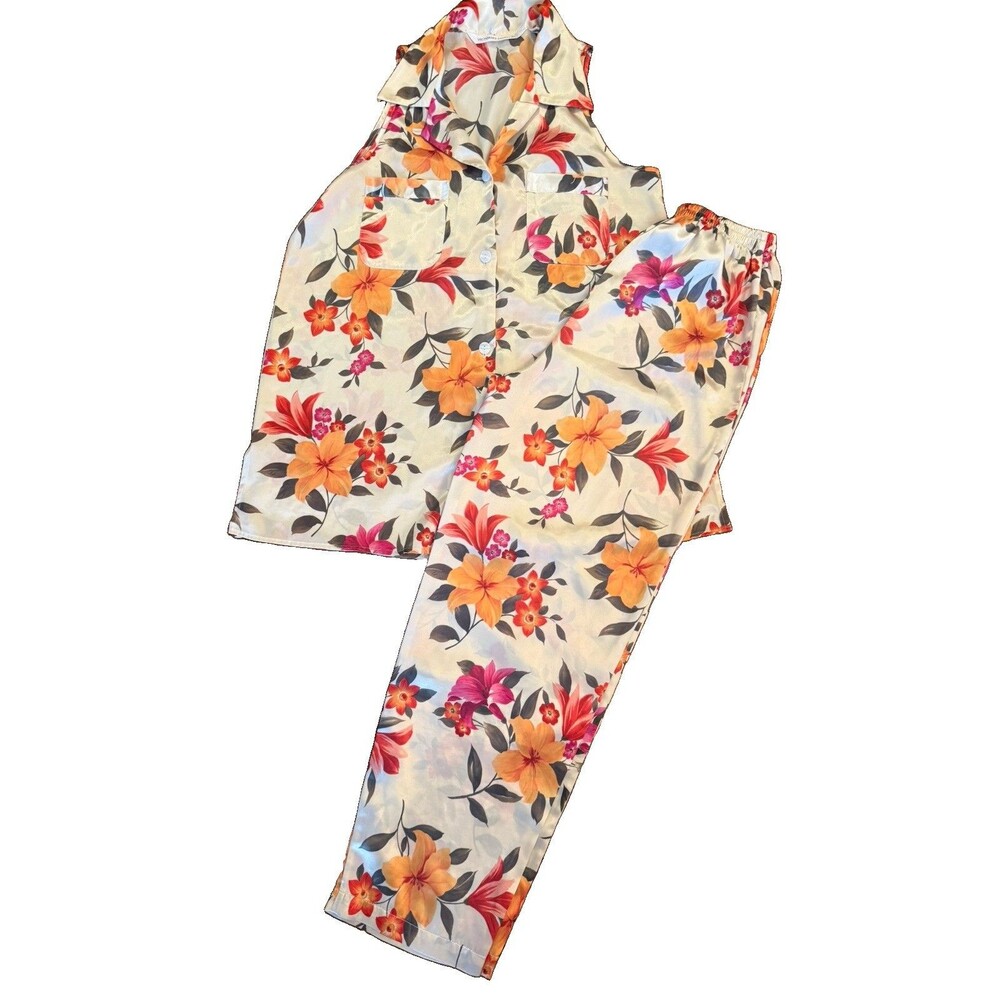 Vintage Victoria’s Secret Floral Tropical Satin Pajama Set 90s 2 pc PJ's XS